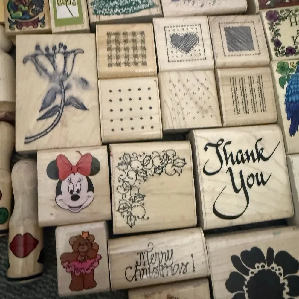 60+ Large Lot Vintage Rubber Wooden Stamps Seasons Words DOTS Sky Kids & More